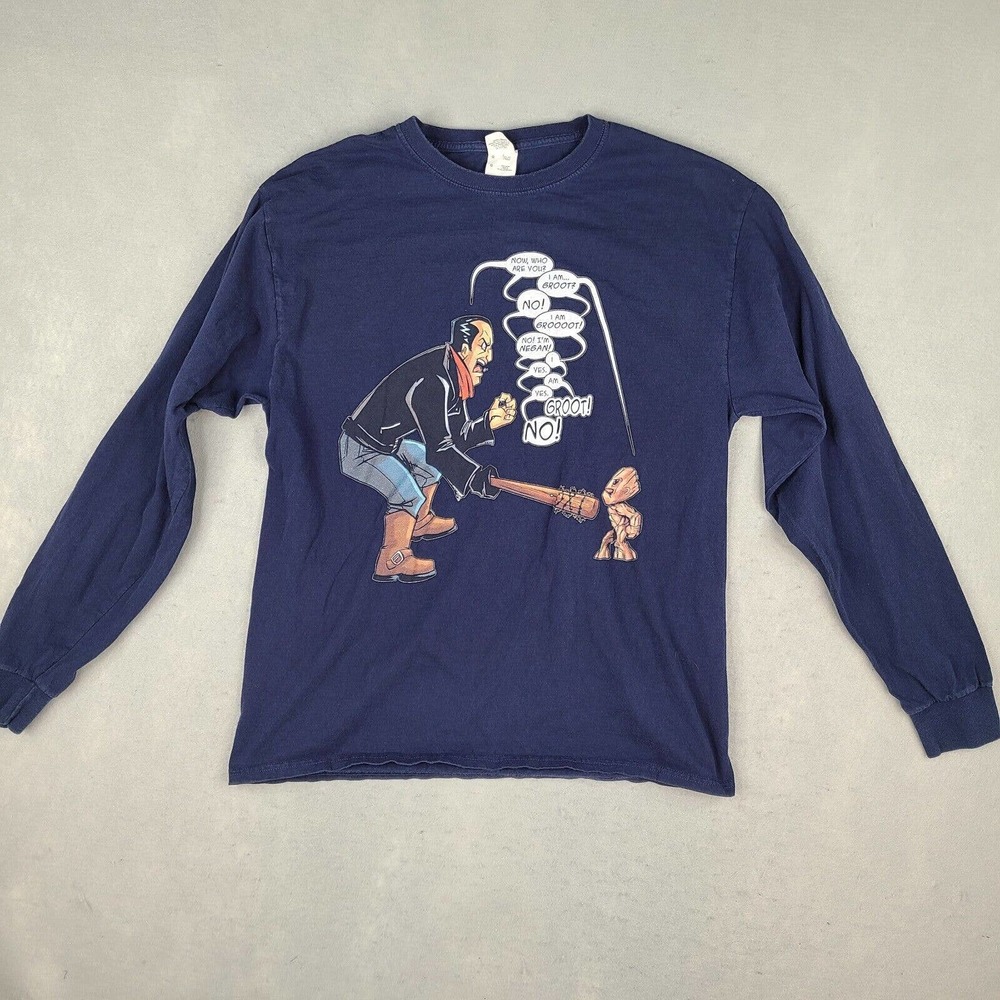 Groot Fruit of the Loom T-Shirt Large Blue Long Sleeve Baby Groot